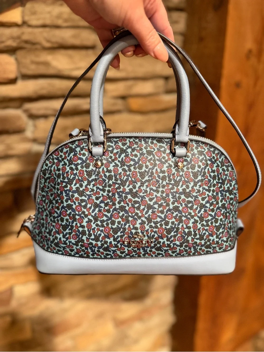 Coach NWOT Sierra Floral Dome Satchel Crossbody Handbag - Light Blue and Pink